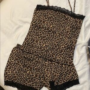 Leopard Print Lace Trim Sleepwear Set